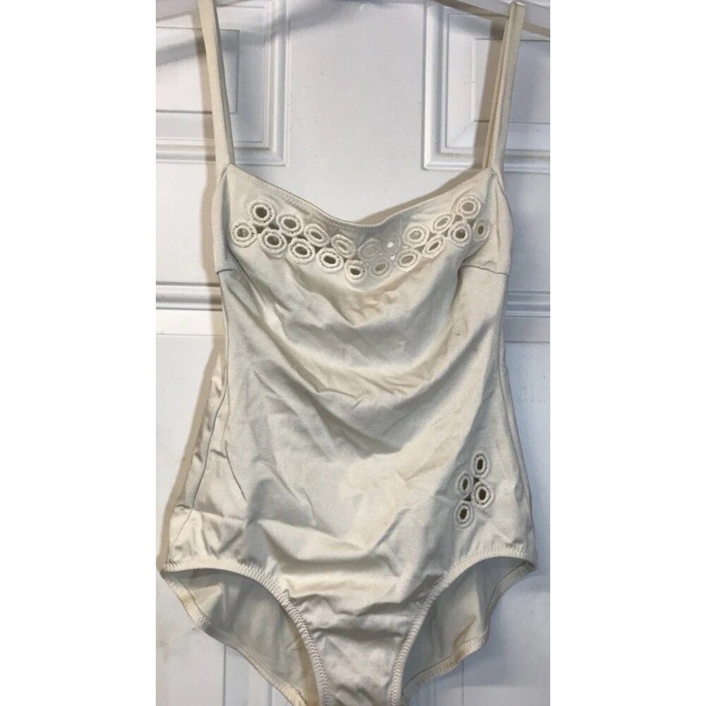 Beauty Vintage 60s 70s Sea Queen White Low Back Bathing Suit W/cutouts Size 14